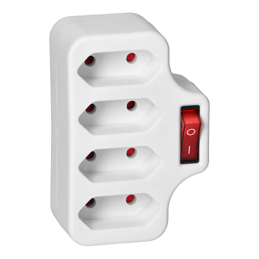 4x2P socket splitter with switch, white