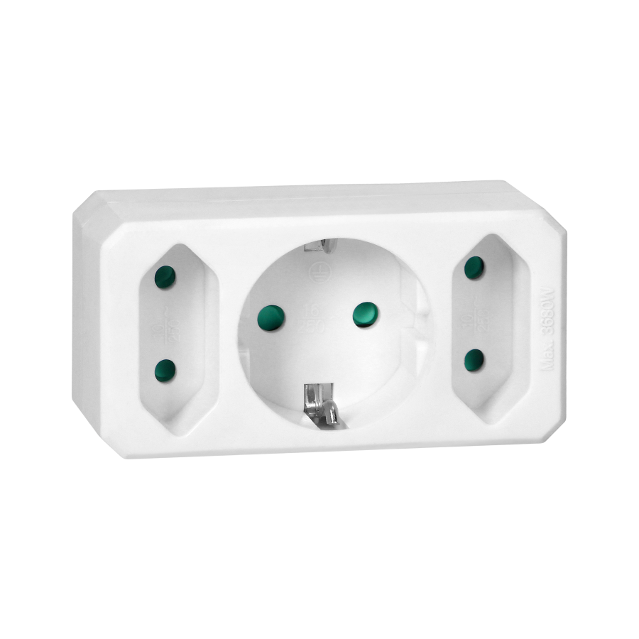 Socket splitter 2x2P + 1x2P+E (Schuko), white