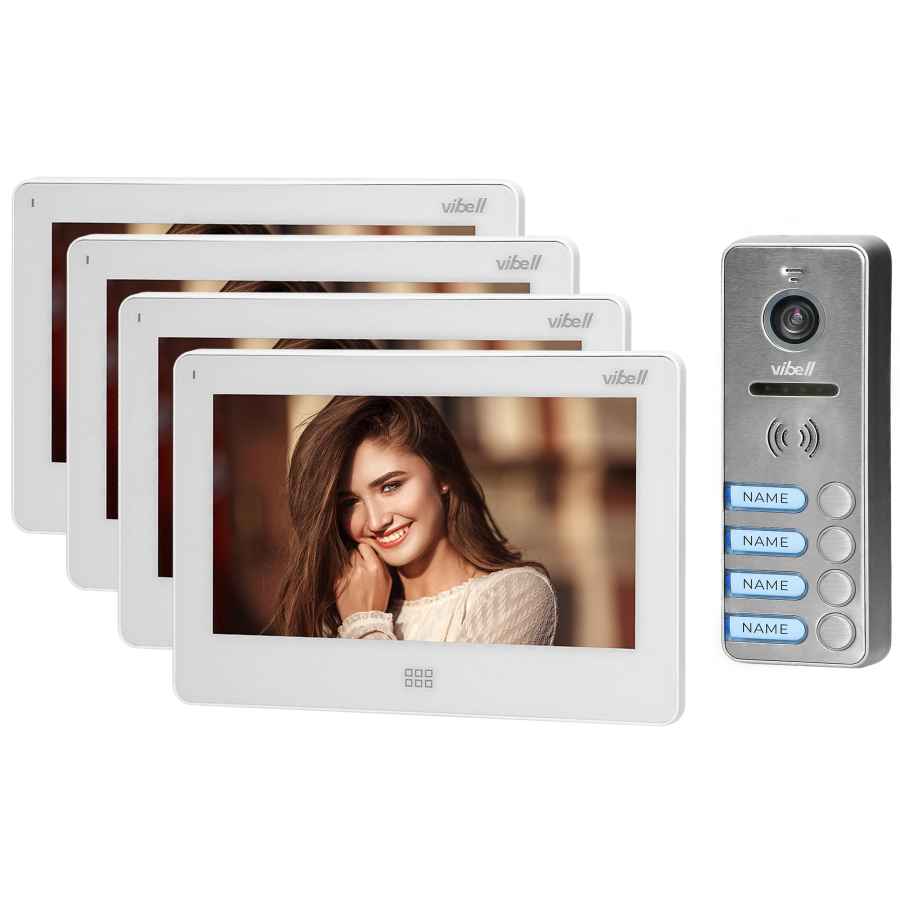 FELIS MEMO MULTI4 a four-family video door phone set, LCD 7" monitor,SD+DVR slots, white