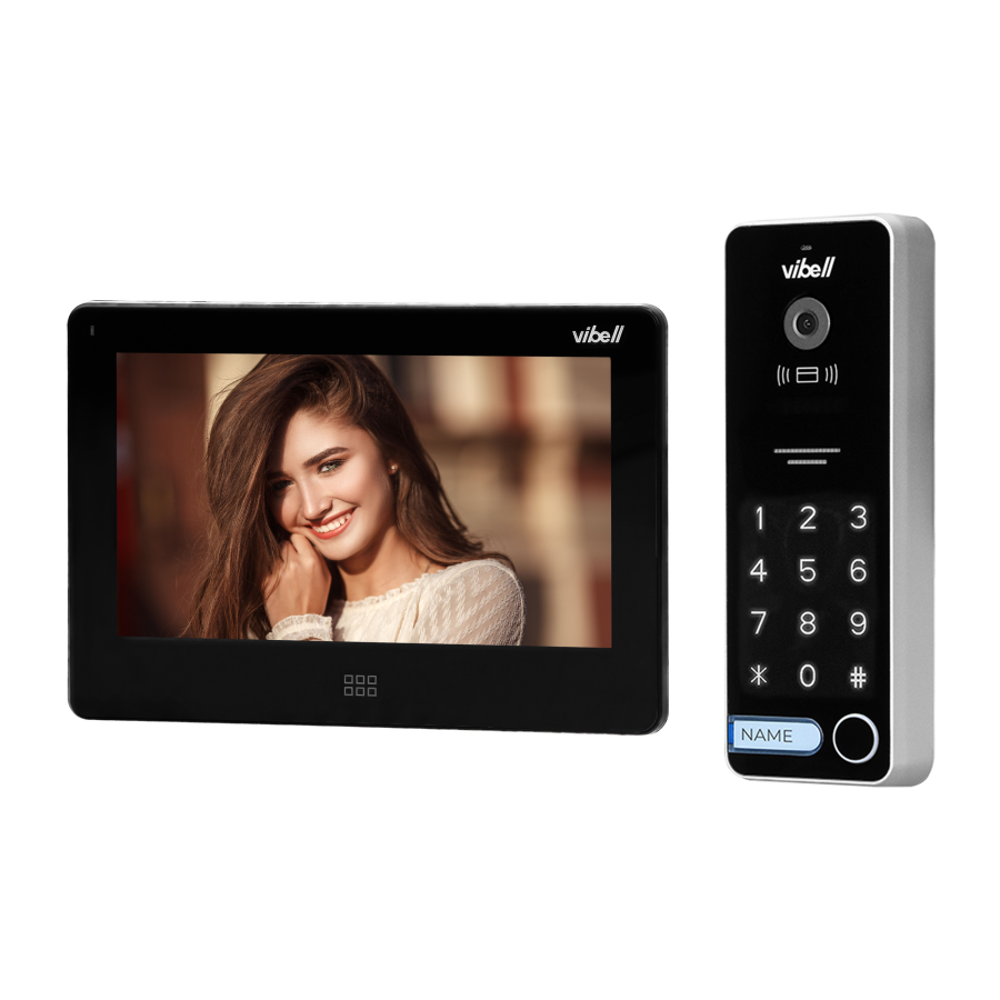 TAURI MEMO video door phone set, LCD 7" monitor, keypad, RFID reader, built-in memory, SD+DVR slots, black