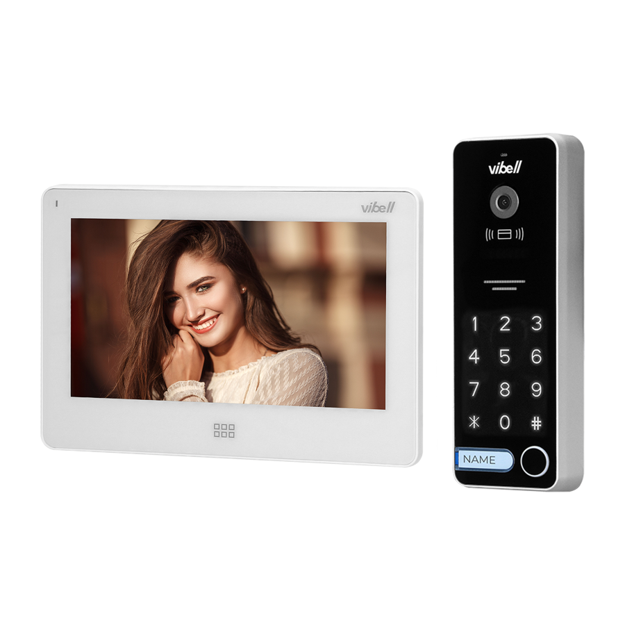 TAURI MEMO video door phone set, LCD 7" monitor, keypad, RFID reader, built-in memory, SD+DVR slots, white