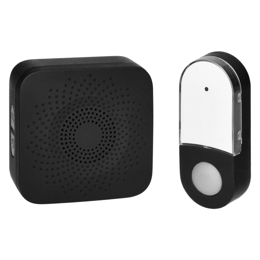 SETI AC, wireless doorbell, mains-powered, battery-free button, learning system, 32 sounds, 150m, black