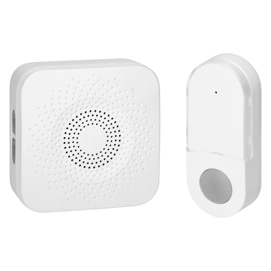 SETI AC, wireless doorbell, mains-powered, battery-free button, learning system, 32 sounds, 150m, white