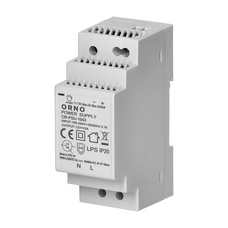 DIN rail power adaptor 12V DC 2A, 24W, width: 2 units