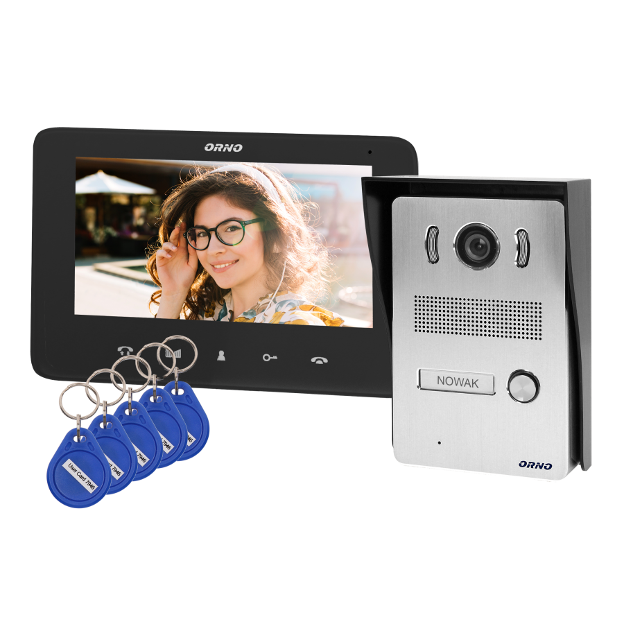  Video doorphone set, handset-free with multicolor 7" LCD screen, proximity tags reader and intercom function,...