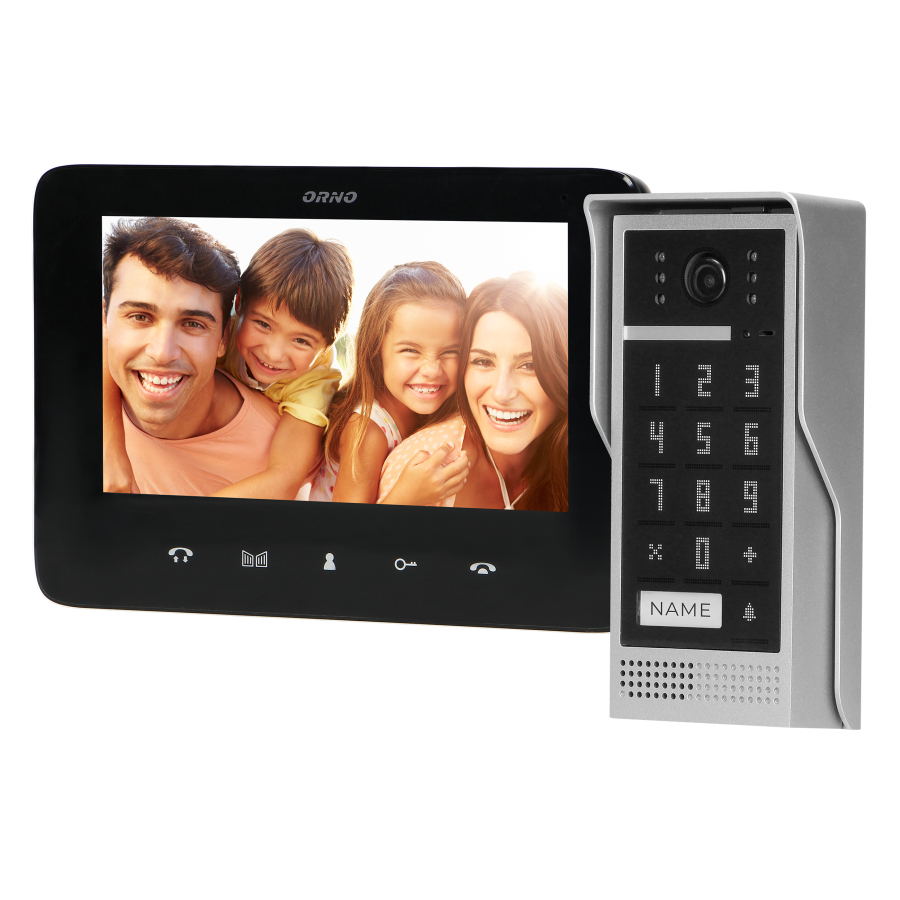  Video doorphone set, handset-free with multicolor 7" LCD screen, code lock and intercom function, surface-mounted,...