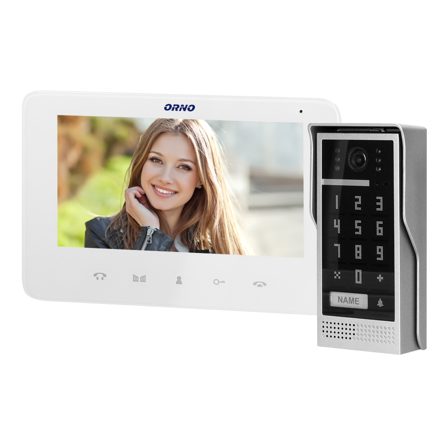  Video doorphone set, handset-free with multicolor 7" LCD screen, code lock and intercom function, surface-mounted,...