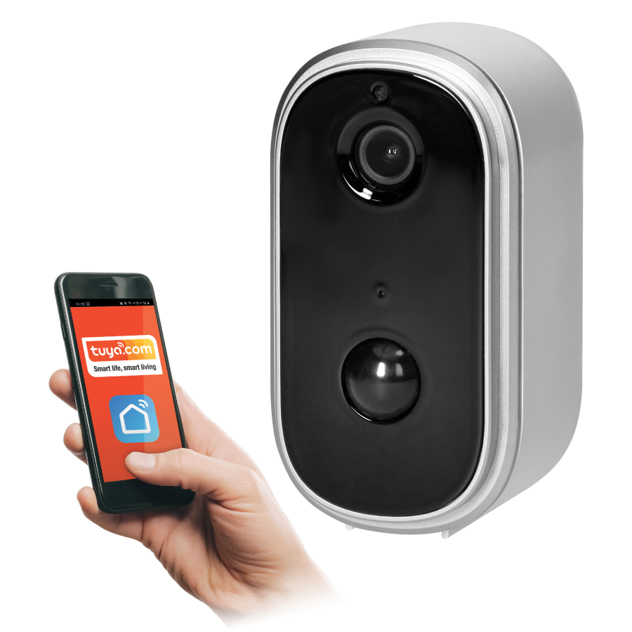 Wireless outdoor Wi-Fi camera, Smartphone communication with Tuya app, IP65, intercom, memory