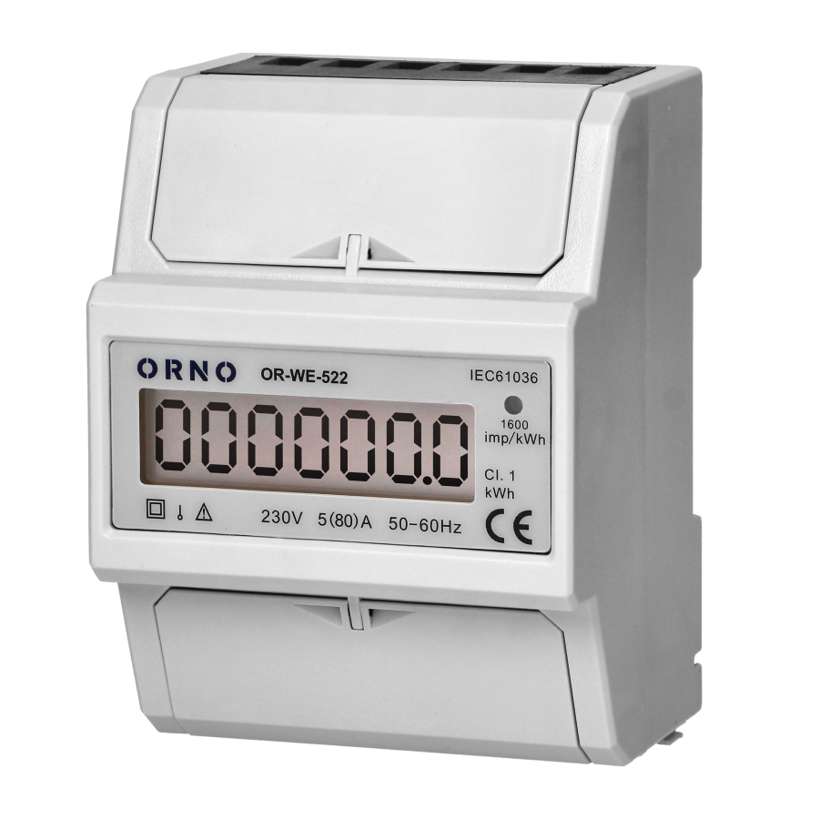 1 phase electricity consumption indicator, 80A, 3 modules, DIN TH-35mm