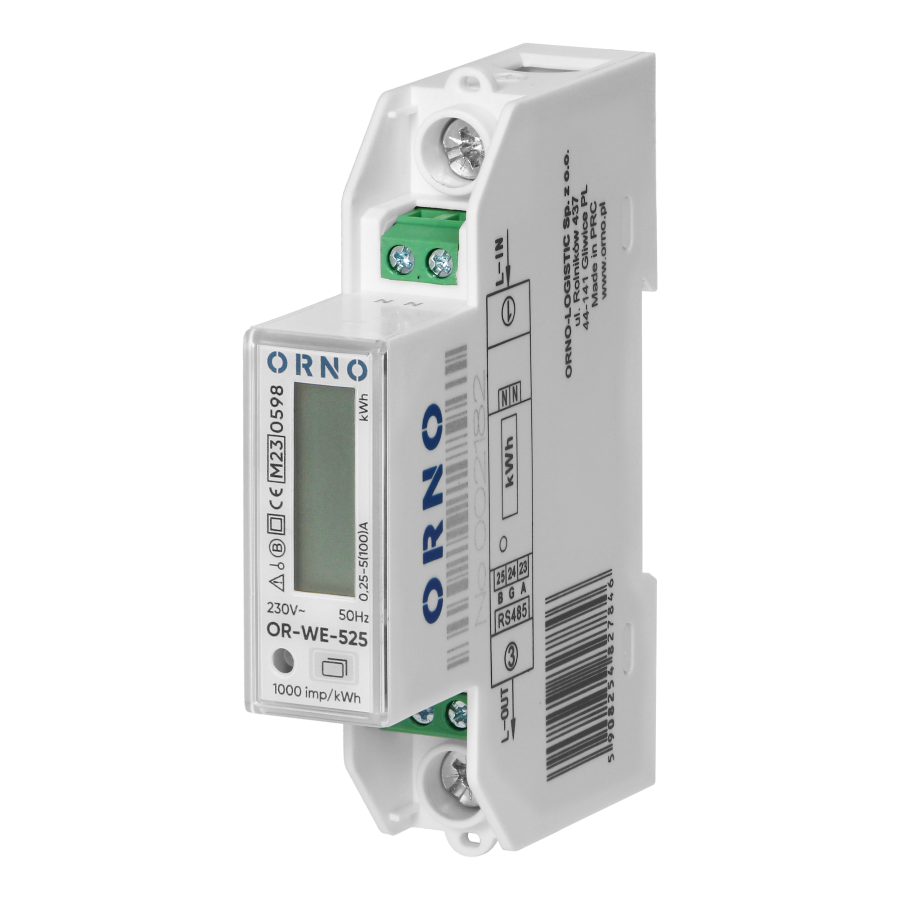 1-fazowy licznik energii elektrycznej, 100A, port RS-485, MID, 1 moduł, DIN TH-35mm, PV