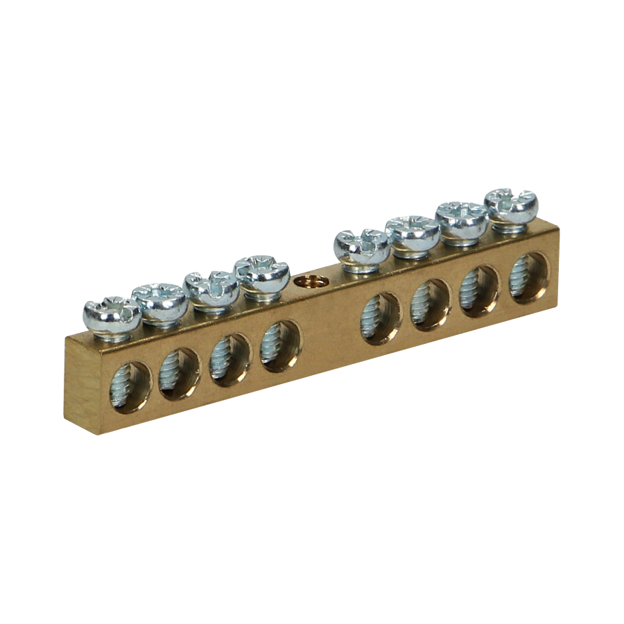 Non-insulated brass busbar, 8 cables