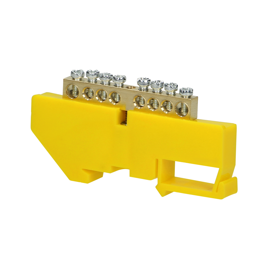 Distribution brass busbar PE, 8 wires, yellow