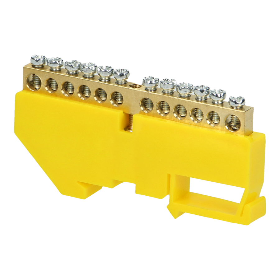 Distribution brass busbar PE, 12 wires, yellow