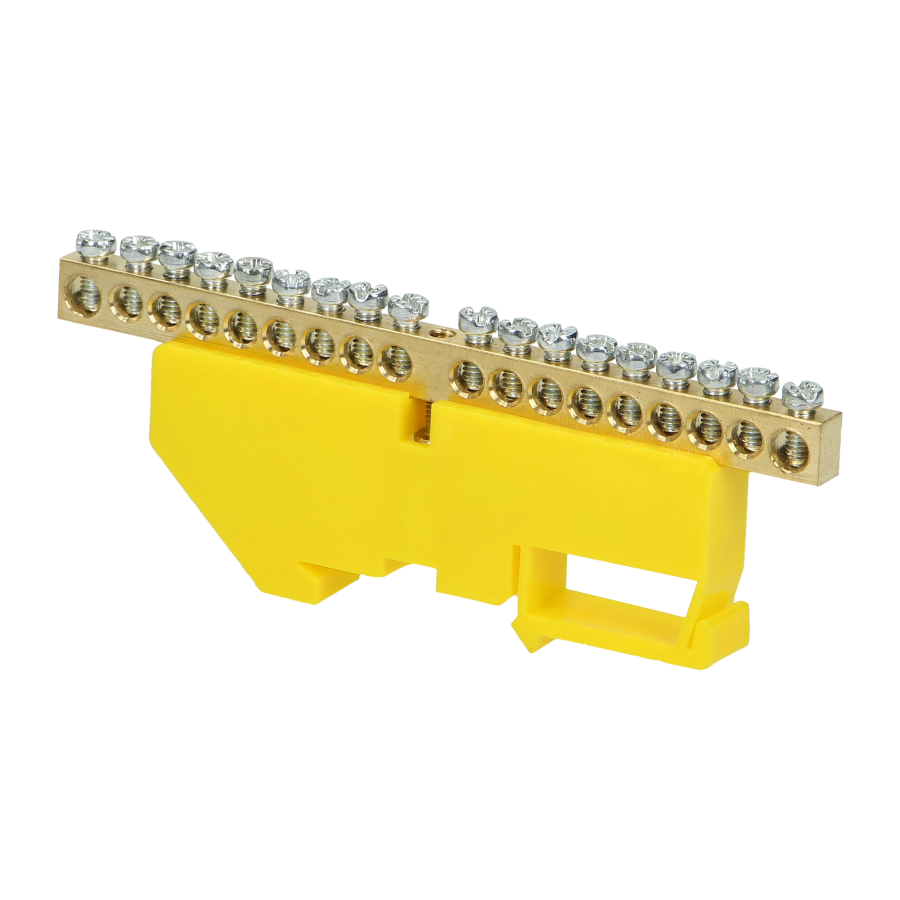 Distribution brass busbar, 18 wires, yellow