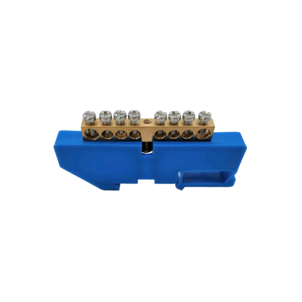 Distribution brass busbar , 8 wires, blue