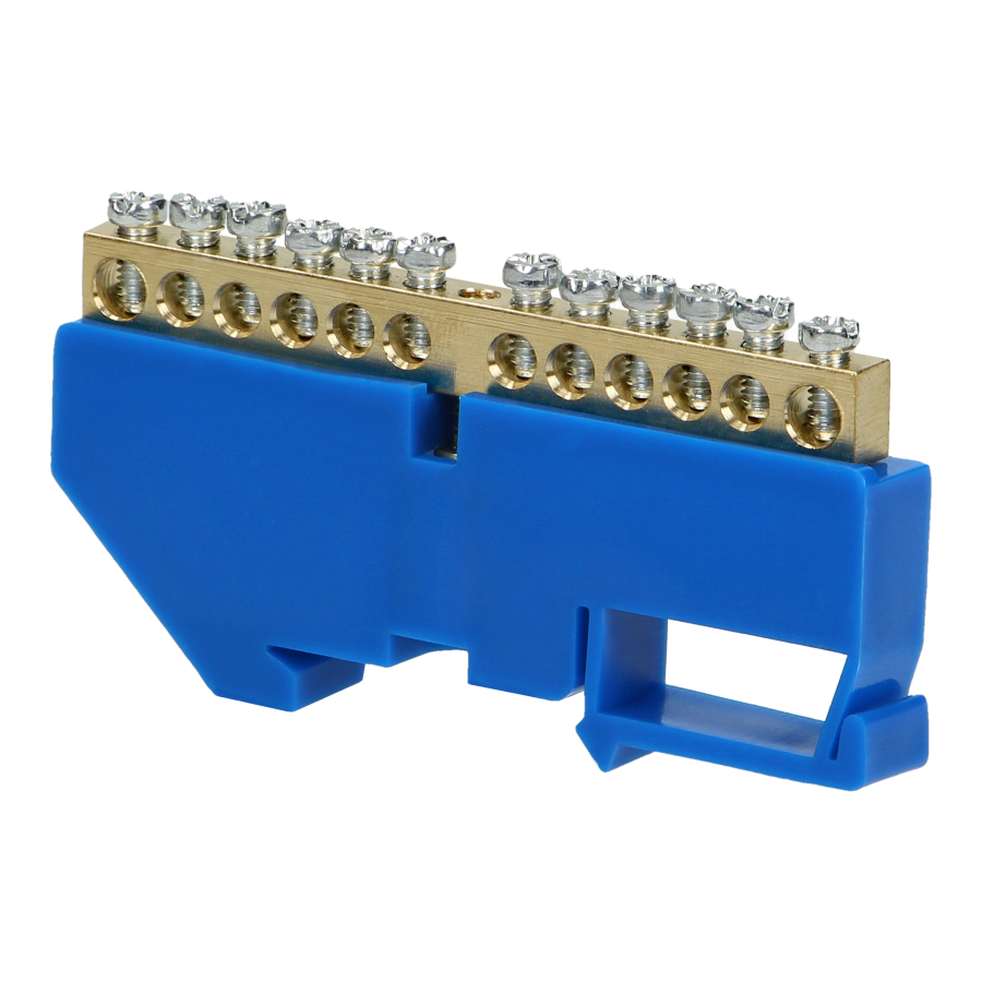 Distribution brass busbar N, 12 wires, blue