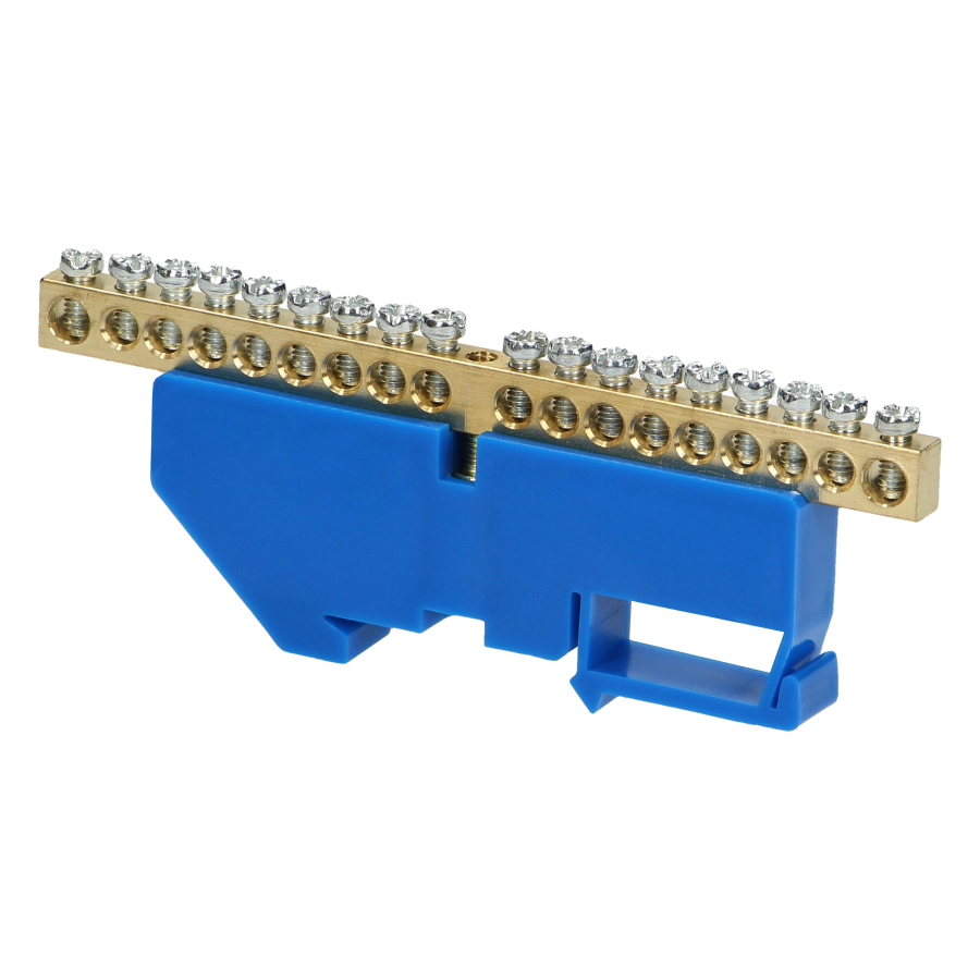 Distribution brass busbar N, 18 wires, blue