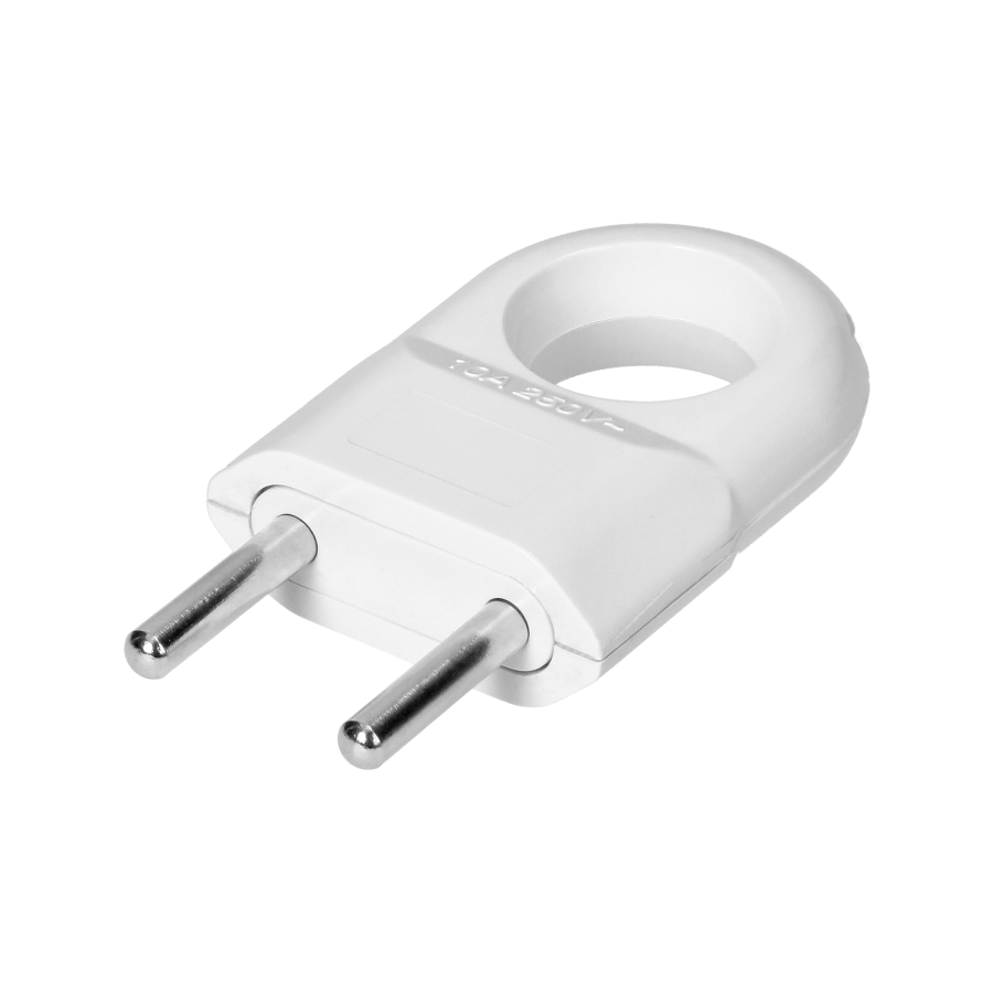 Flat Euro plug, 2P, with handle, white