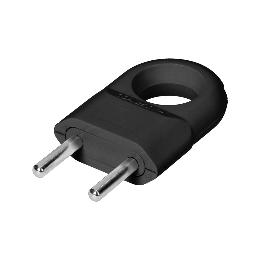 Flat Euro plug, 2P, with handle, black