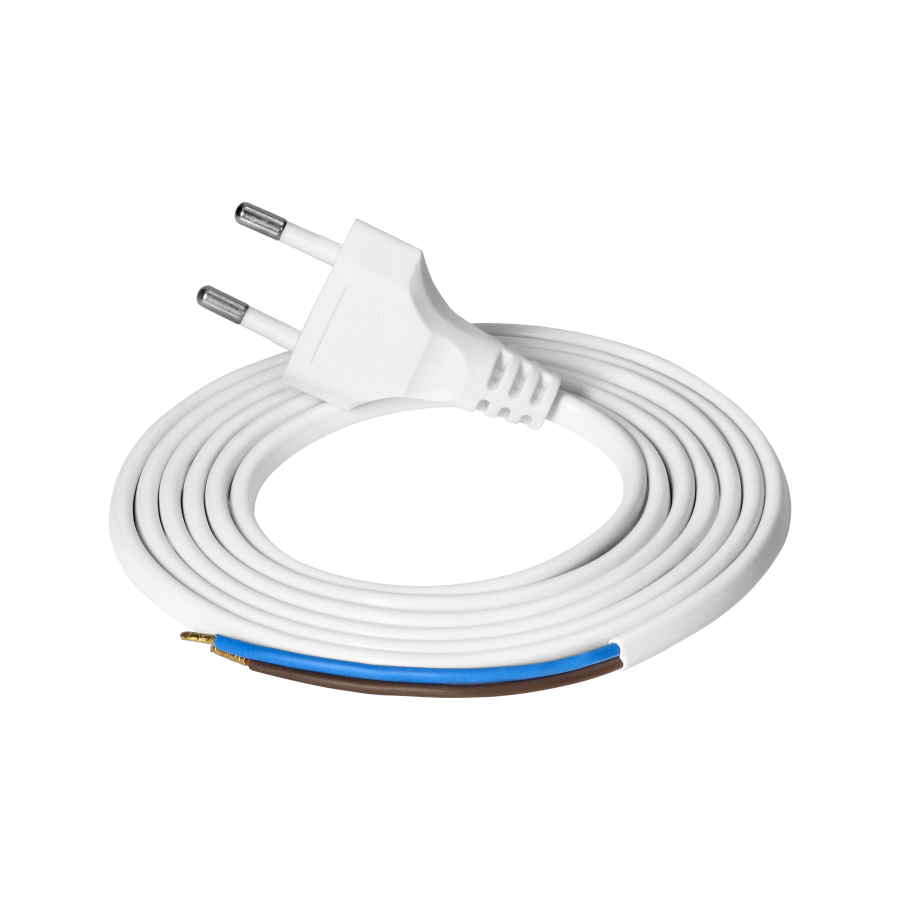 Connection cable, EURO plug 2P, 2x0.75mm2, 1.9m, white