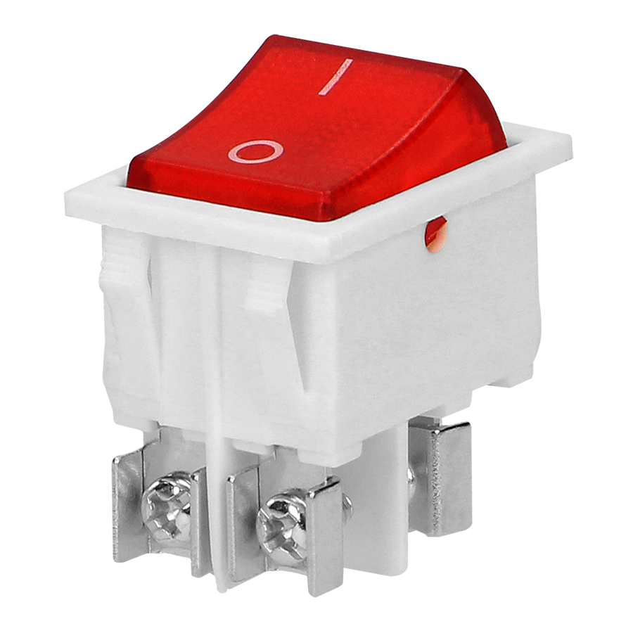 Illuminated rocker switch, red push button, white housing