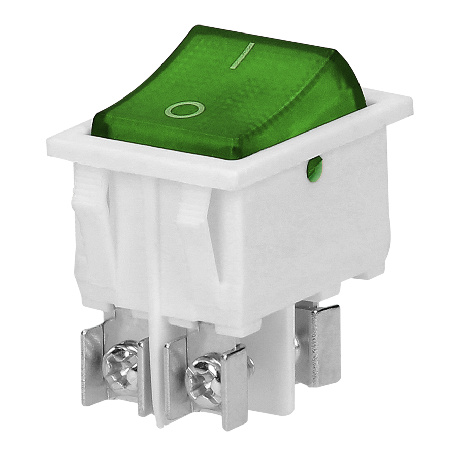 Illuminated rocker switch, green push button, white housing