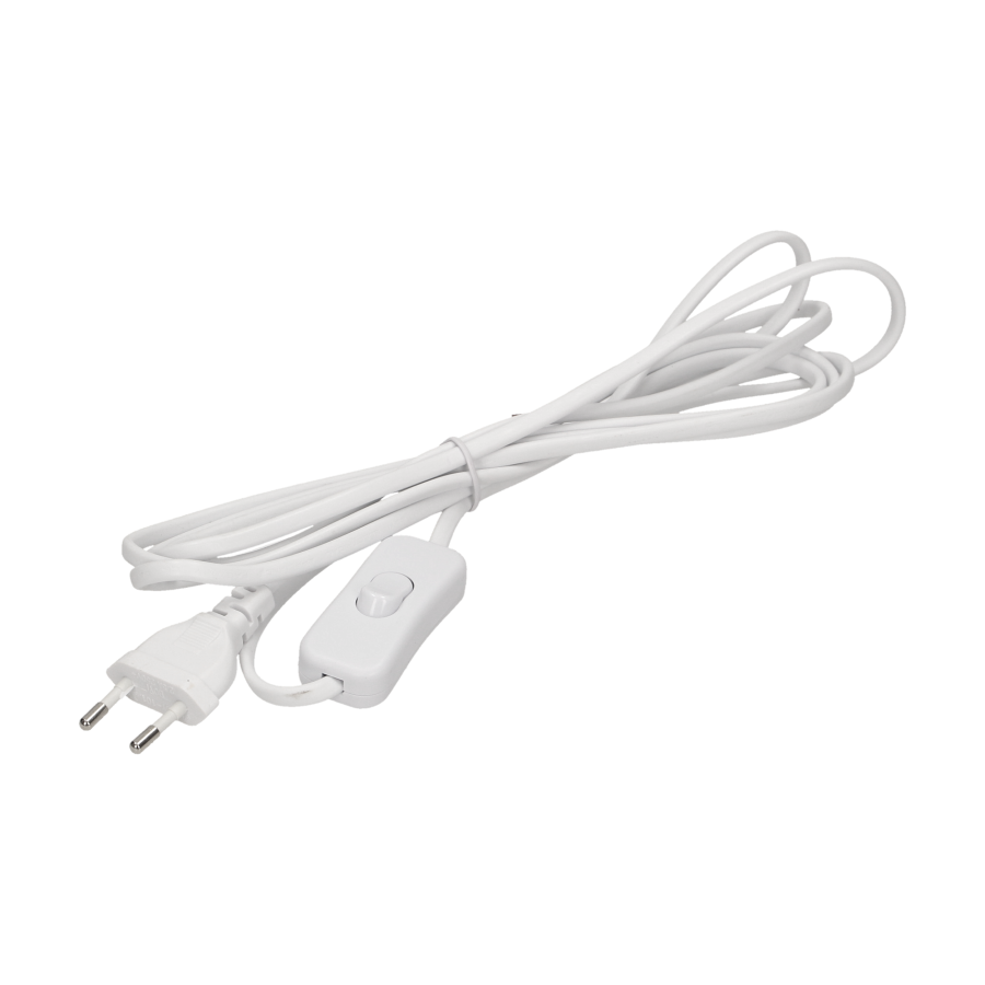 Power cord with switch and Euro plug, white