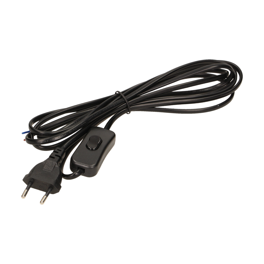 Power cord with switch and Euro plug, black