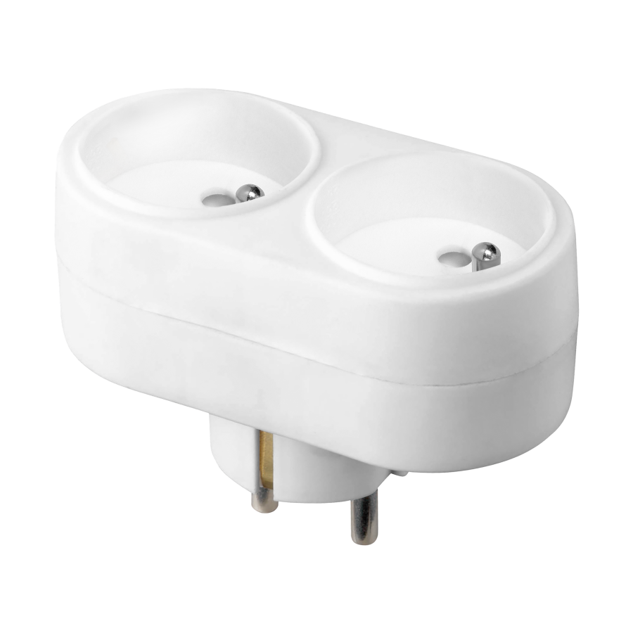 Oval socket splitter 2x2P+E French, white