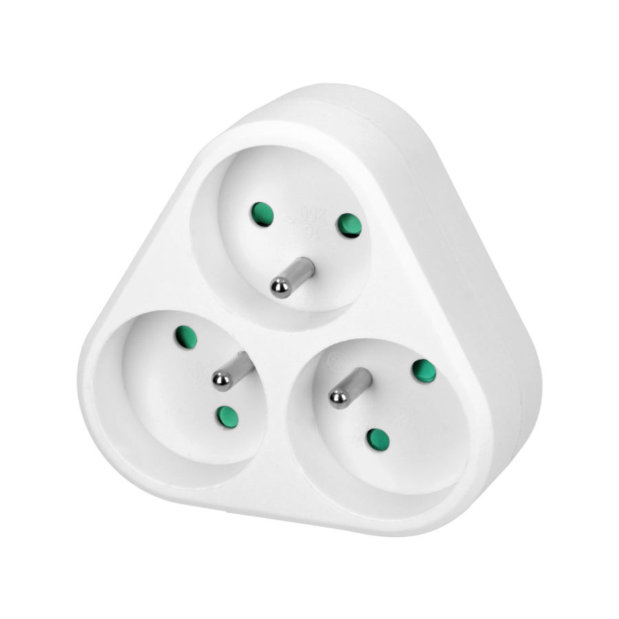 Triple power socket splitter 3x2P+E, white