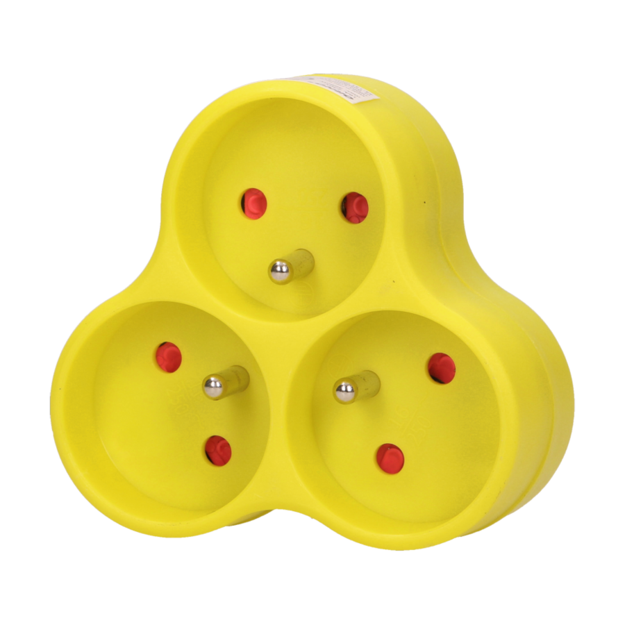 Triple socket outlet, yellow