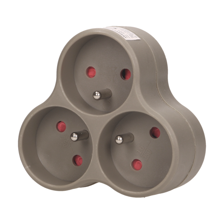 Triple socket outlet, gray