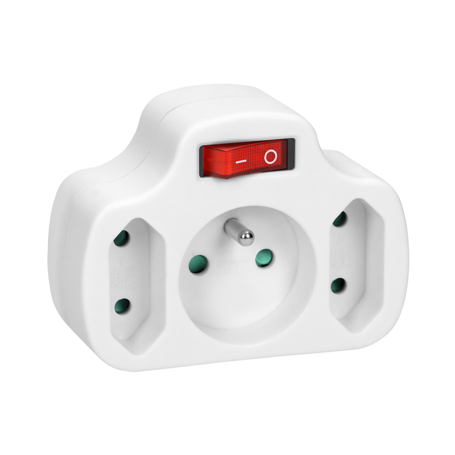 Electrical splitter with central switch, 1x2P+E, 2x2P/II, white