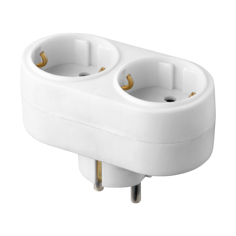 Oval socket splitter 2x2P+E Schuko, white