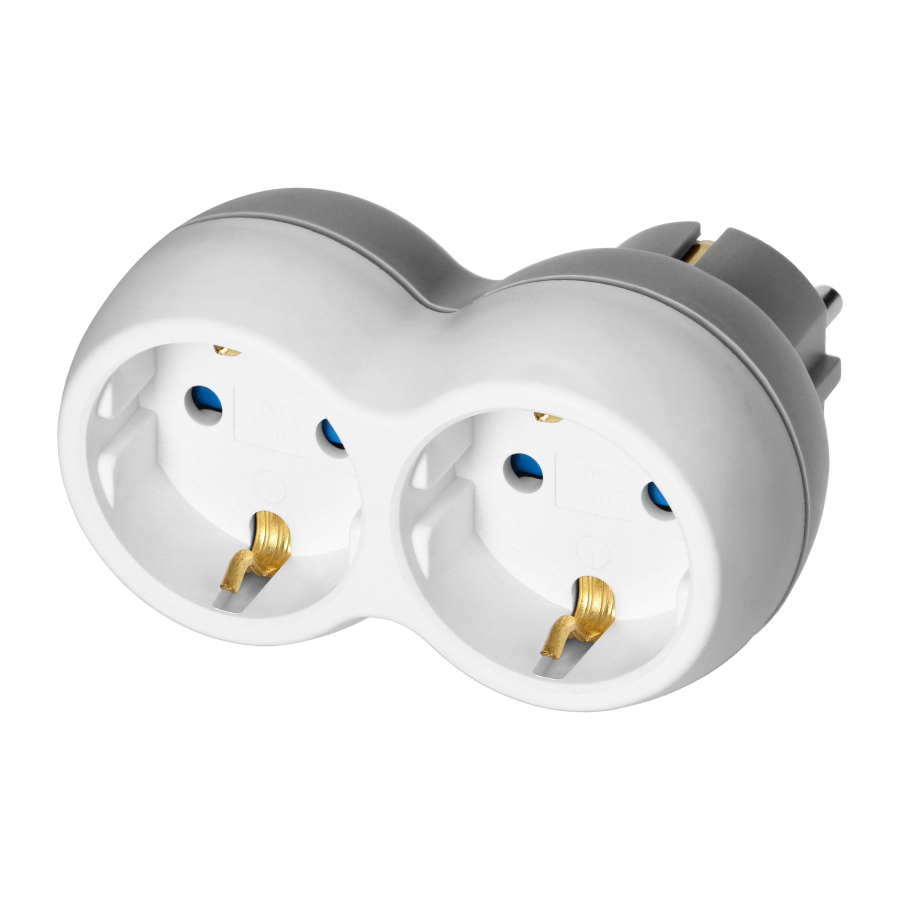 Power socket splitter 2x2P+E (Schuko), white-grey