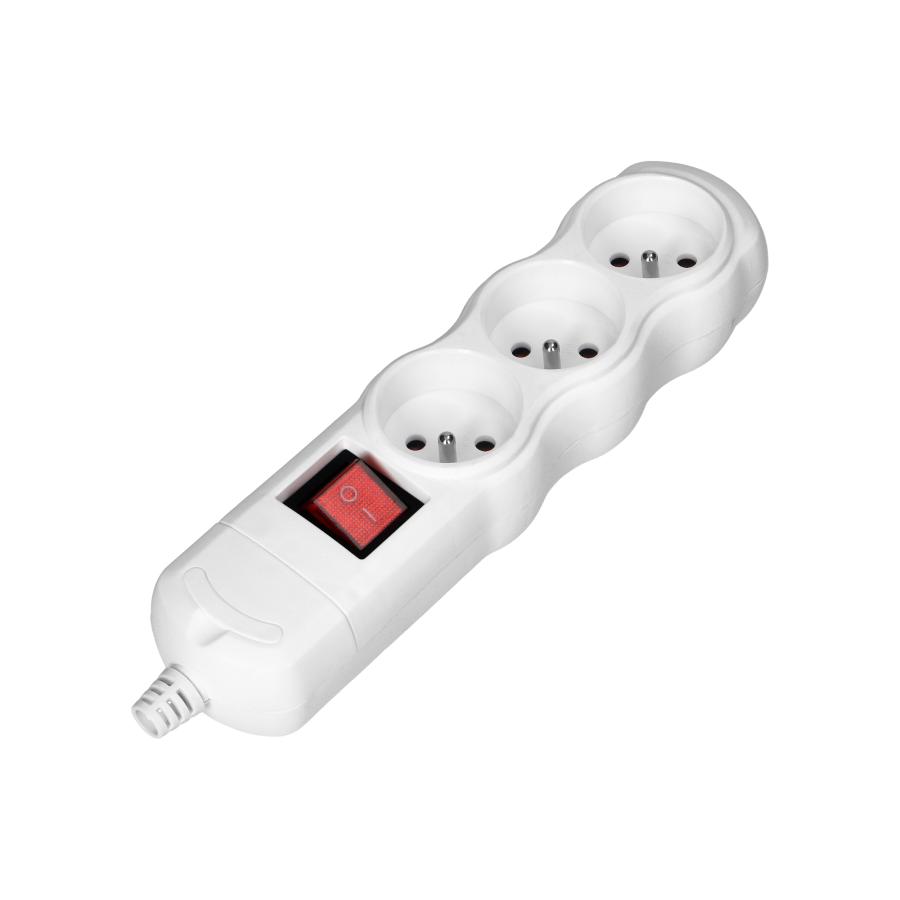 Multi-socket splitter 3x2P+E with central switch, white