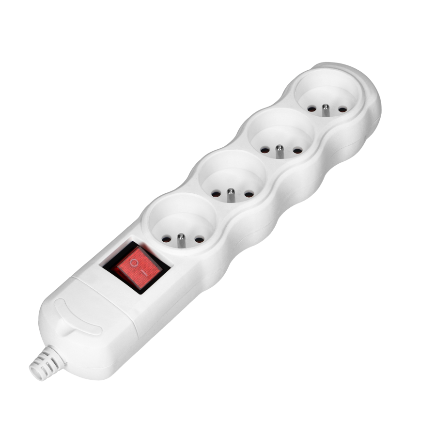 Multi-socket splitter 4x2P+E with central switch, white