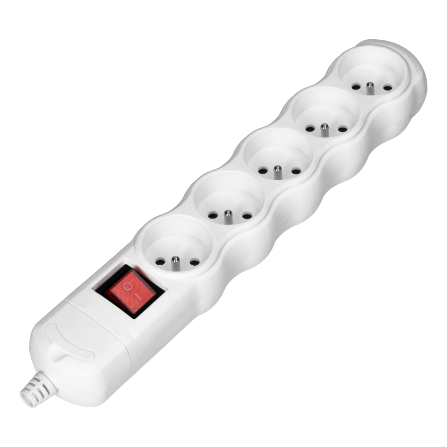 Socket splitter 5x2P+E with central switch, white