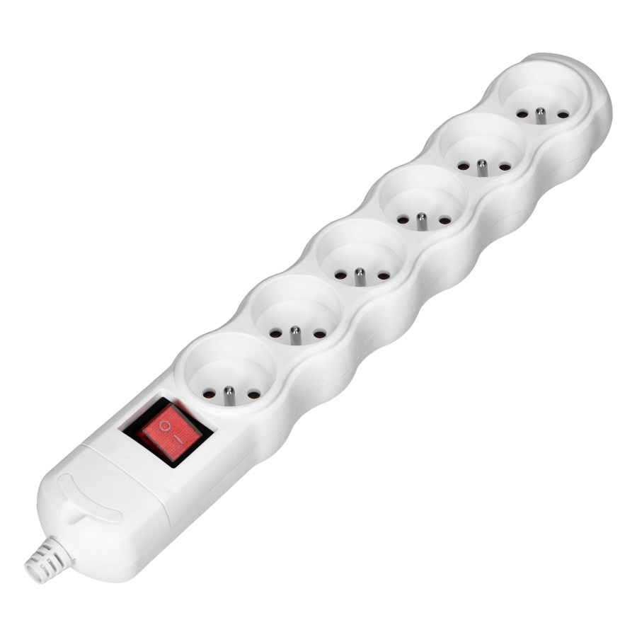 Socket splitter 6x2P+E with central switch, white