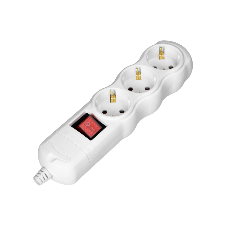 Socket splitter 3x2P+E (Schuko) with central switch, white