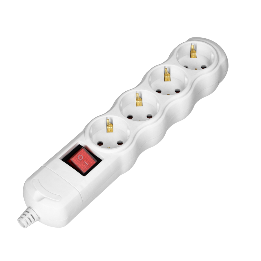 Socket splitter 4x2P+E (Schuko) with central switch, white