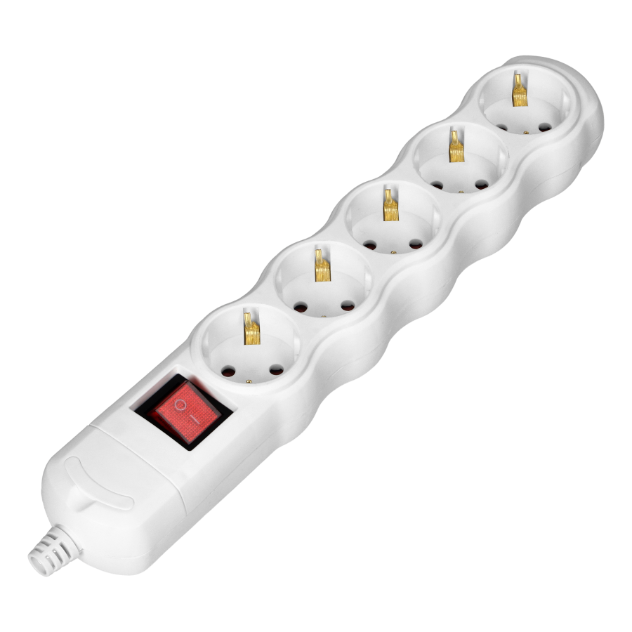 Socket splitter 5x2P+E (Schuko) with central switch, white