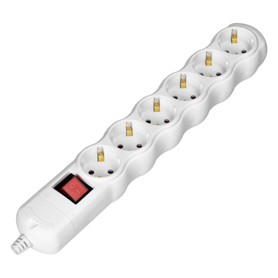 Socket splitter 6x2P+E (Schuko) with central switch, white